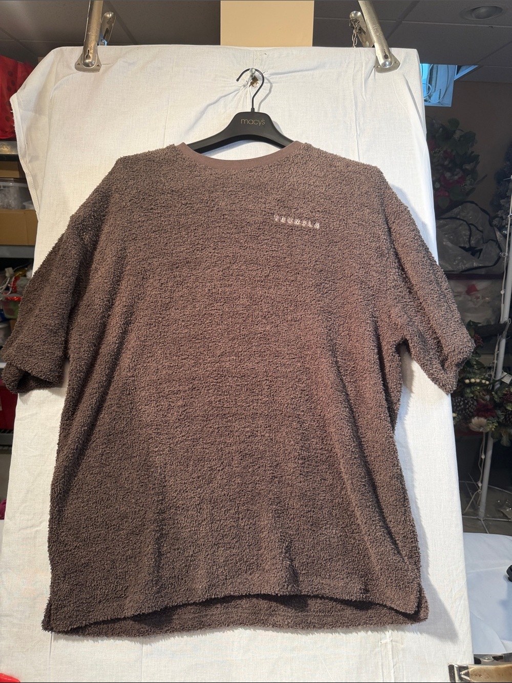 YoungLA Men's Brown Terry Crewneck Short-Sleeve Sweater